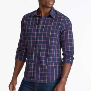 Untuckit Men's Navy and Red Plaid Shirt